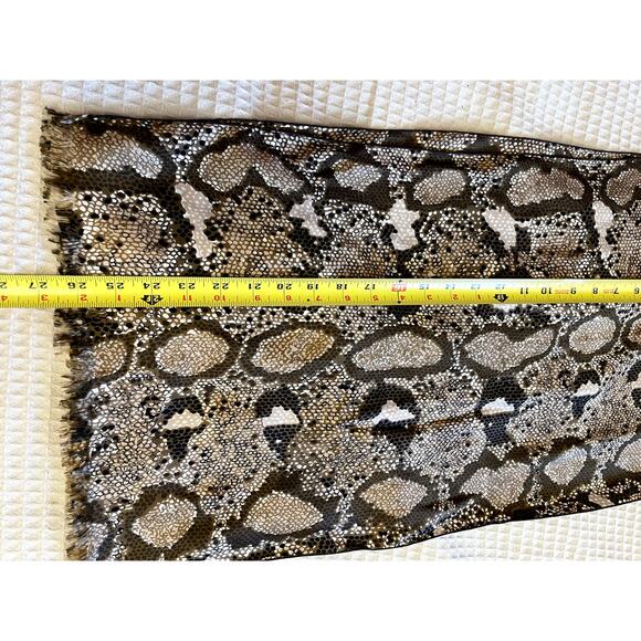 VTG Doro 100% Silk Brown & Ivory Sneak Skin Print Long Scarf W/ Fringe Edge - Picture 14 of 14